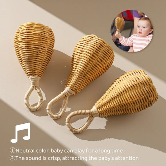 Handmade Rattan Rattles Educational Toys for Kids Crib Mobile Hand Bell Baby Accessories Infant Sensory Toy Baby Teether GIfts