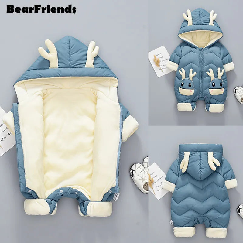 2023 New born Baby Girl clothes Winter Snowsuit Plus Velvet Thick Baby Boys Jumpsuit 0-3 Years Romper boy Overalls Toddler Coat