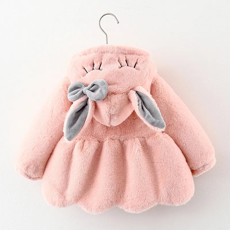 Cute Rabbit Ears Plush Baby Jacket Christmas Sweet Princess Girls Coat Autumn Winter Warm Hooded Outerwear Toddler Girl Clothes