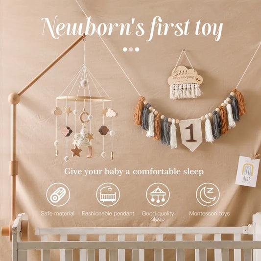Let's make Baby Rattle Toy 0-12 Months Wooden Mobile Newborn Music Box Bed Bell Hanging Toys Holder Bracket Infant Crib Toy Gift