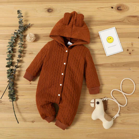 Autumn Winter Baby Romper Boys Girls Lovely Ears Hooded Long Sleeve Baby Clothes Solid Newborn Winter Clothes Baby Girl Clothes