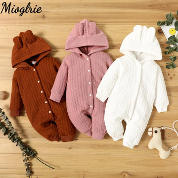 Autumn Winter Baby Romper Boys Girls Lovely Ears Hooded Long Sleeve Baby Clothes Solid Newborn Winter Clothes Baby Girl Clothes