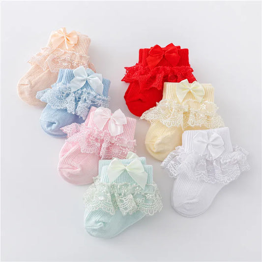Lawadka 0-24Month Newborn Baby Socks For Girls Cotton Lace Infant Girls Sock Princess Bow Toddler Baby Girls Socks Spring 2023